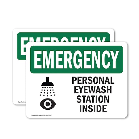 Signmission Personal Eyewash Station Inside With Symbol, 7 in W x Rectangle, Vinyl Decal OS-2PACK-EM-D-57-L-10405